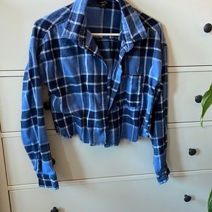 Blue plaid button down crop top